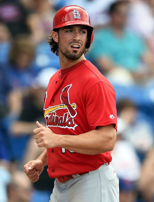 PORT ST. LUCIE, FL - MARCH 12:  Randal Grichuk #15 of the St. Louis Cardinals scores during the fifth inning of a spring training game against the New York Mets at Tradition Field on March 12, 2016 in Port St. Lucie, Florida.  (Photo by Stacy Revere/Getty Images)