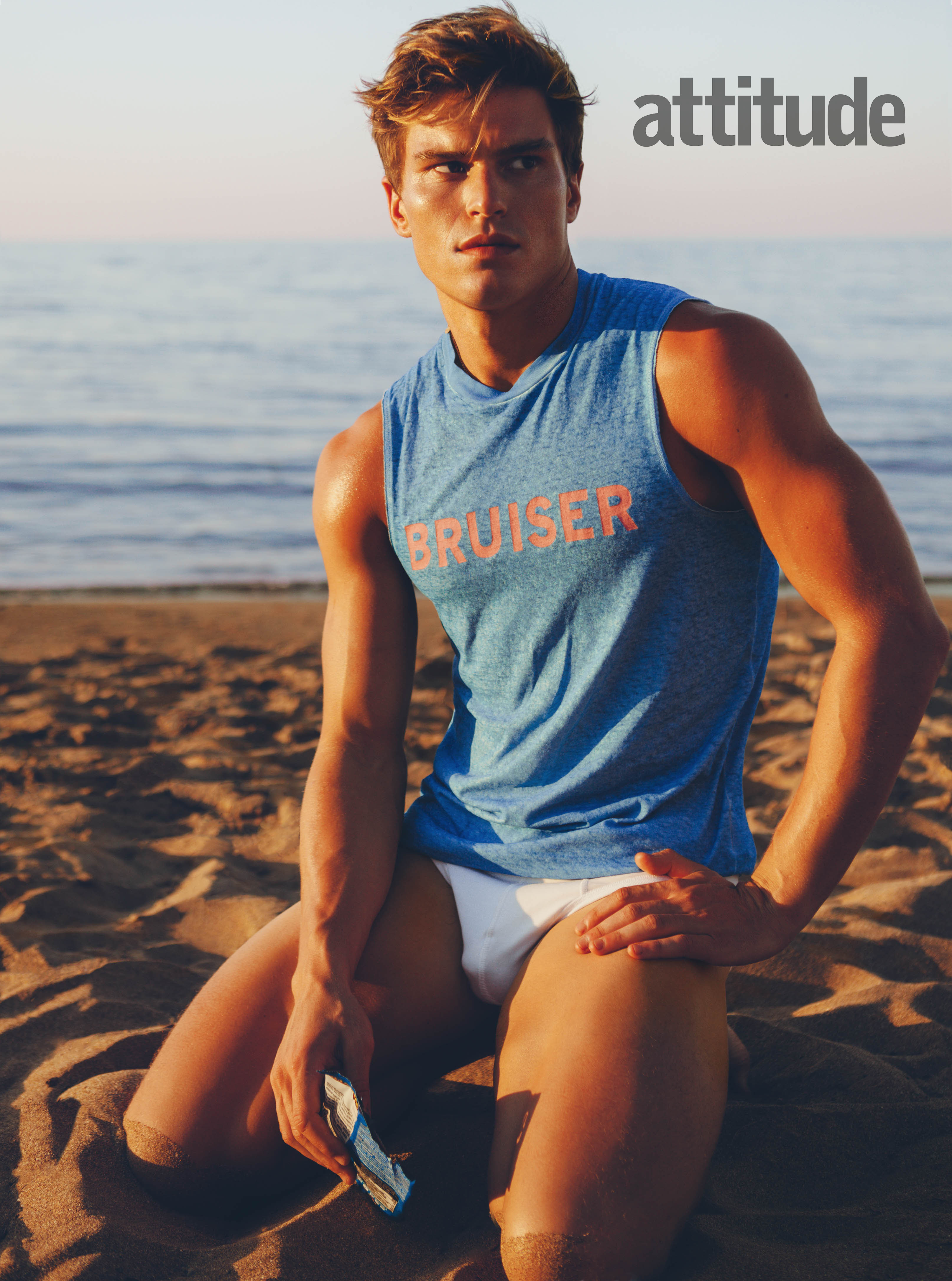 British Model Oliver Cheshire Boasts Bulge In Skimpy Beach Shoot